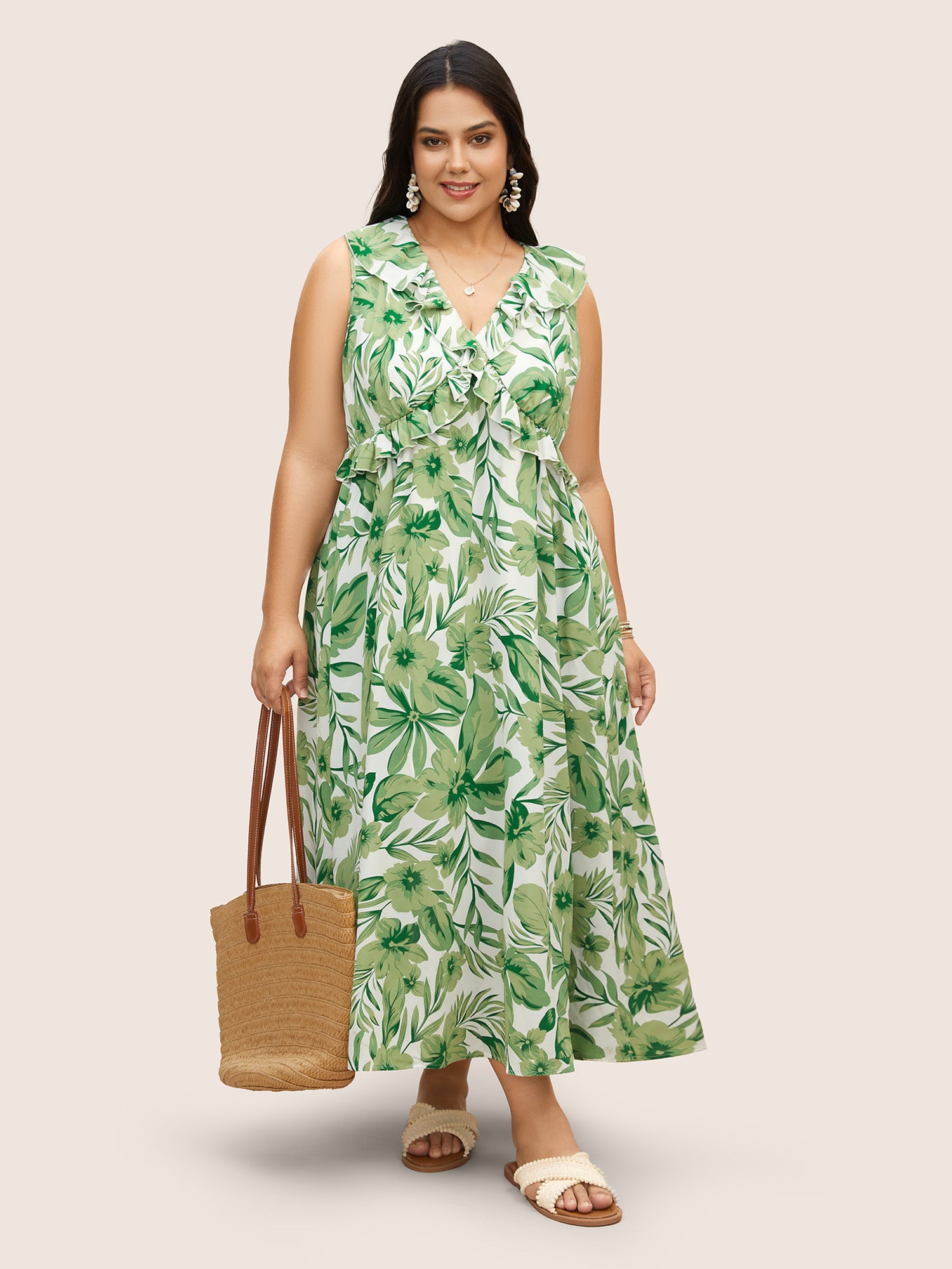 Leafy Print Wide Collar Dress (4).JPG__PID:0d580333-547f-4c42-bef8-78a400cd29ea
