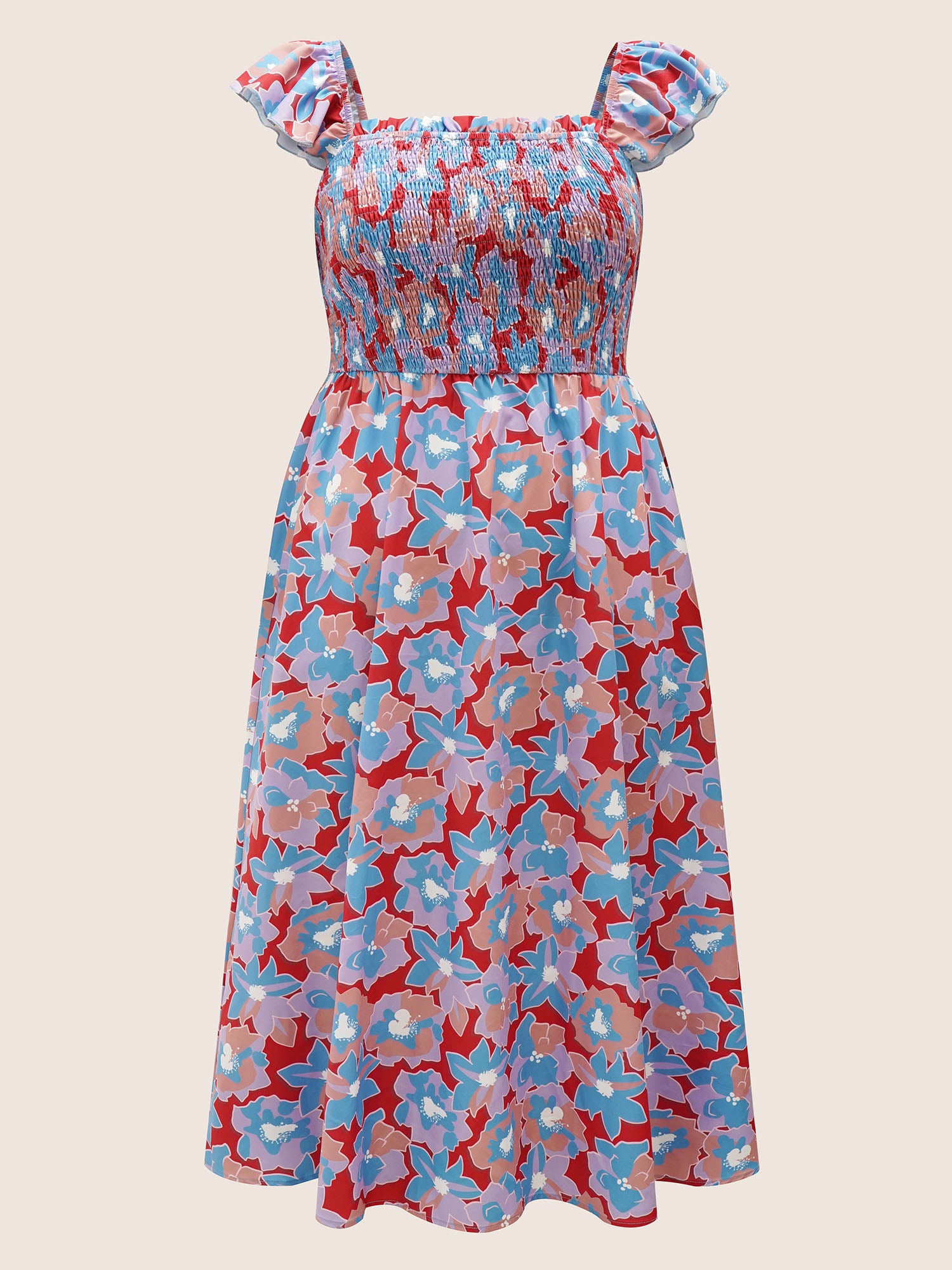 Multicolor Floral Textured Top Cap Sleeve Dress (2).JPG__PID:97a13825-f4c1-480d-abdb-22468394a7b4