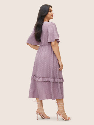 Polka Dot V Neck Pocket Ruffle Midi Dress2.jpg__PID:b258d939-4090-4341-80ee-5d811f0413f3