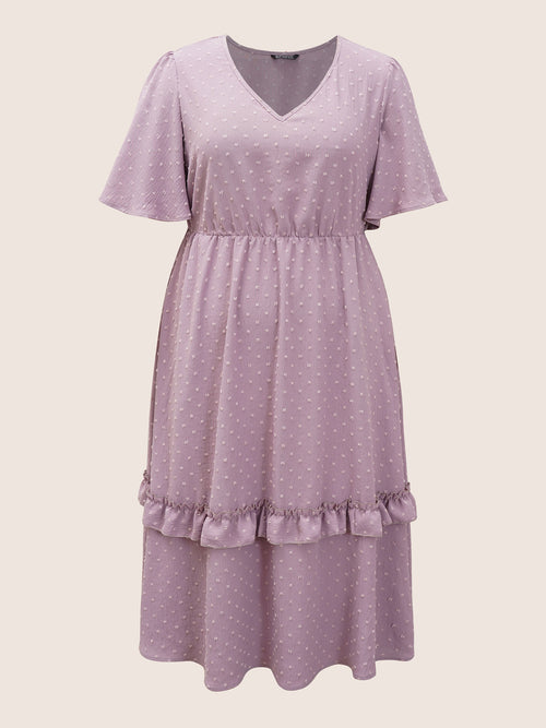 Polka Dot V Neck Pocket Ruffle Midi Dress3.jpg__PID:a21eb258-d939-4090-8341-00ee5d811f04