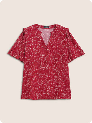 Polka Dot V Neck Ruffle Trim Blouse (2).jpg__PID:b5b310ab-410e-4add-bde4-5f2ad2ad5d57