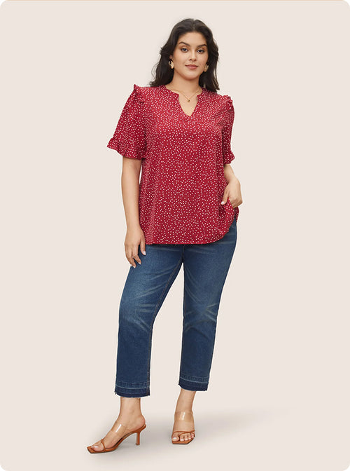 Polka Dot V Neck Ruffle Trim Blouse (3).jpg__PID:0e2addfd-e45f-4ad2-ad5d-5712ab72b9b0