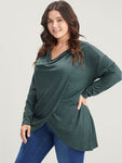 Solid Cowl Neck Asymmetrical Hem Long Tee