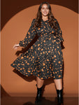 Collared Belted Pocketed General Print Flutter Sleeves Dress