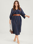 Asymmetric Pocketed Striped Print Midi Dress