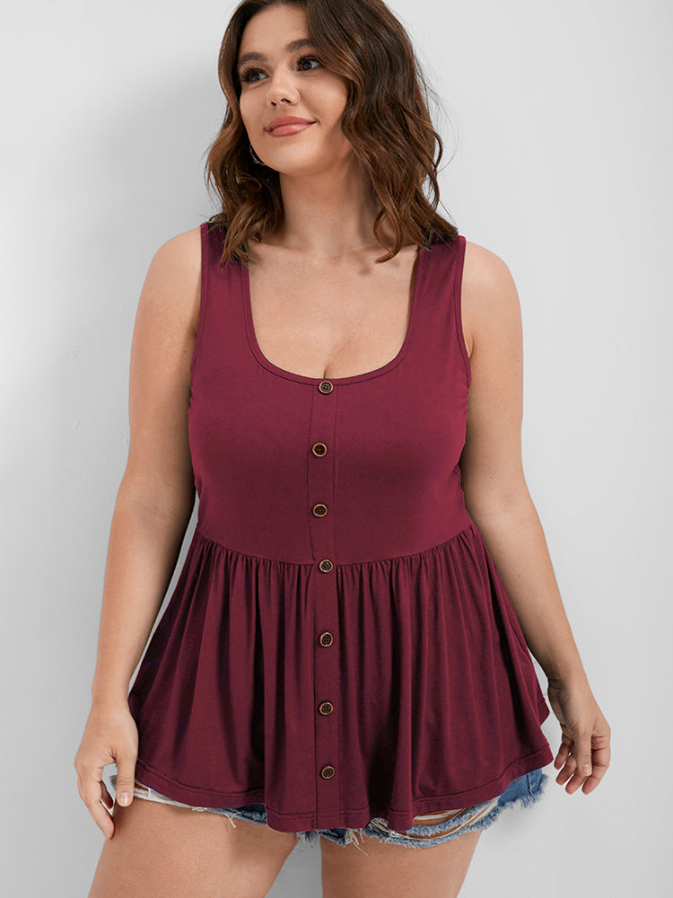 

Plus Size Women Dailywear Plain Button Sleeveless Scoop Neck Elegance Tank Tops Camis BloomChic, Burgundy