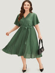 Collared Belted Pleated Dress