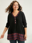 Plaid Patchwork Button Through T shirt