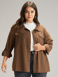 Plain Roll Tab Sleeve Button Down Coat