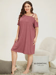 Plain One shoulder Crisscross Pocket Sleep Dress