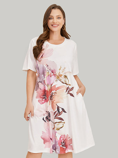 Pocketed Floral Print Midi Dress