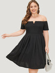 Off the Shoulder Pocketed Notched Collar Dress