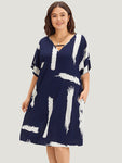 General Print Dolman Sleeves Keyhole Pocketed Dress