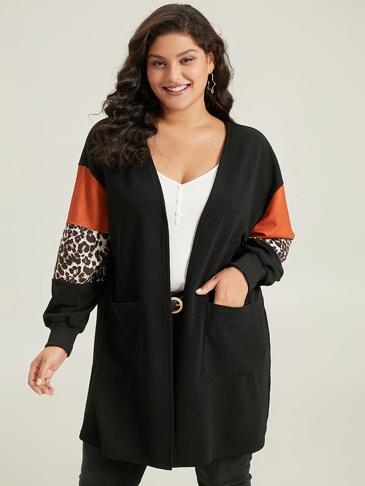 

Plus Size Cover Ups/Kimonos | Halloween Leopard Patchwork Patched Pocket Kimono | BloomChic, Multicolor