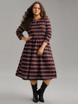 Pocketed Round Neck Striped Print Dress by Bloomchic Limited