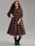 Striped Print Round Neck Pocket Elastic Waist Dress