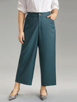 Elastic Waist Solid Pocket Straight Leg Pants