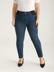 Contrast Pocket Elastic Waist Very Stretchy Jeans