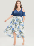 Cold Shoulder Sleeves Floral Print Pocketed Dress