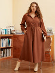 Collared Pocketed Corduroy Dress