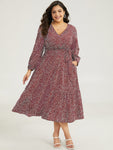 Polka Dot Lantern Sleeve Belted Dress