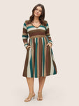 Contrast Striped Pocket V Neck Dress