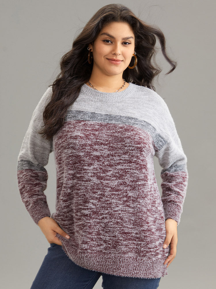 

Plus Size Pullovers | Heather Contrast Crew Neck Drop Shoulder Pullover | BloomChic, Burgundy