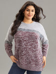 Heather Contrast Crew Neck Drop Shoulder Pullover