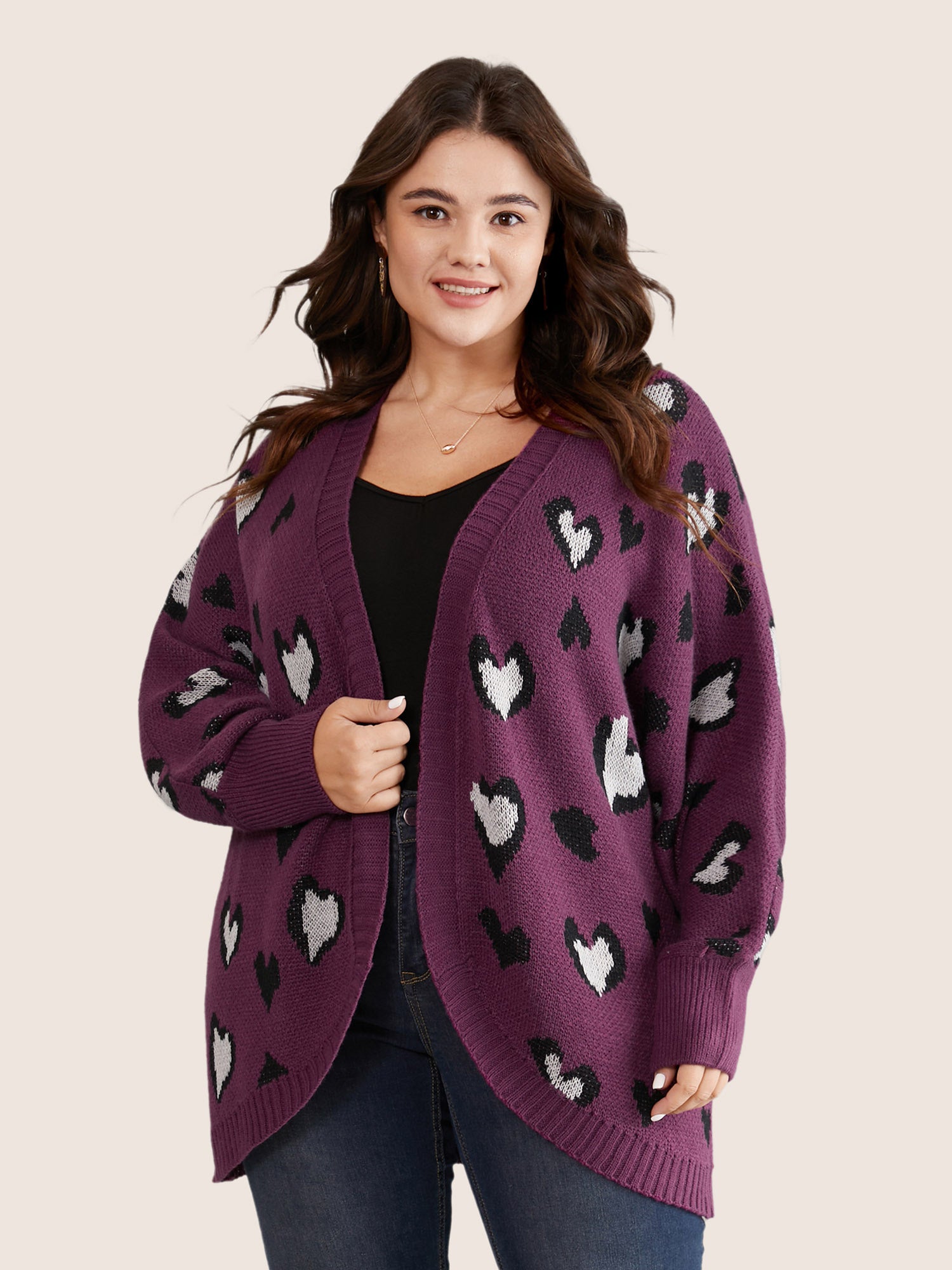 

Plus Size Cardigans | Heart Leopard Batwing Sleeve Knit Cardigan | BloomChic, Purple