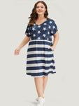 Striped Print Dolman Sleeves Dress