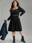 Rib Knit Split Side Square Neck Dress