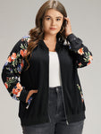 Floral Patchwork Zipper Pocket Bomber Jacket