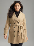 Plain Double Breasted Lapel Collar Belted Trench Coat