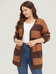 Halloween Colorblock Cable Knit Patched Pocket Cardigan