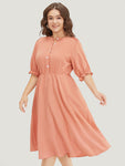 Puff Sleeves Sleeves Pocketed Pleated Dress With Ruffles