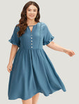 Frill Trim Keyhole Pocketed Dress