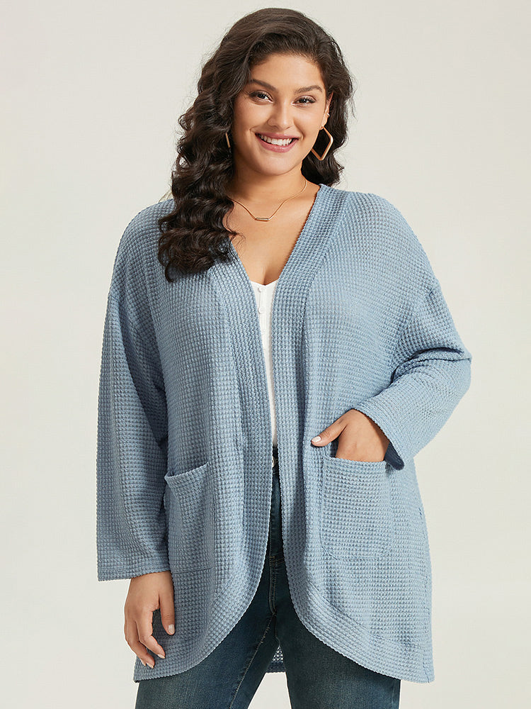 

Plus Size Cover Ups/Kimonos | Plain Waffle Knit Pocket Asymmetrical Hem Cover Up | BloomChic, Light blue