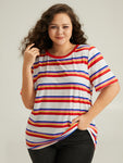 Rainbow Striped Contrast Trim T shirt