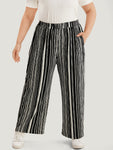 Striped Elastic Waist Pocket Loose Pants