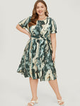 Puff Sleeves Sleeves Belted Pocketed Dress
