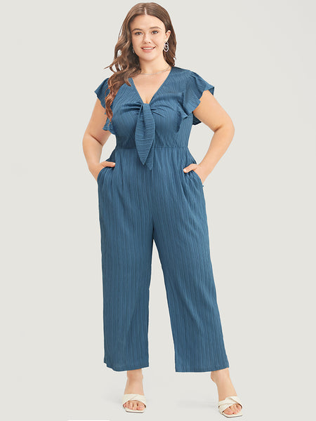 Ruffle Trim Pocketed Cap Sleeves Jumpsuit