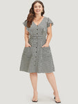 Cap Sleeves Checkered Gingham Print Pocketed Dress With Ruffles