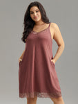 Solid Guipure Lace Pocket Cami Sleep Dress