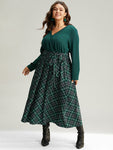 Plaid Print Wrap Belted Knit Dress