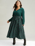 Christmas Plaid Wrap Belted Cable Knit Dress