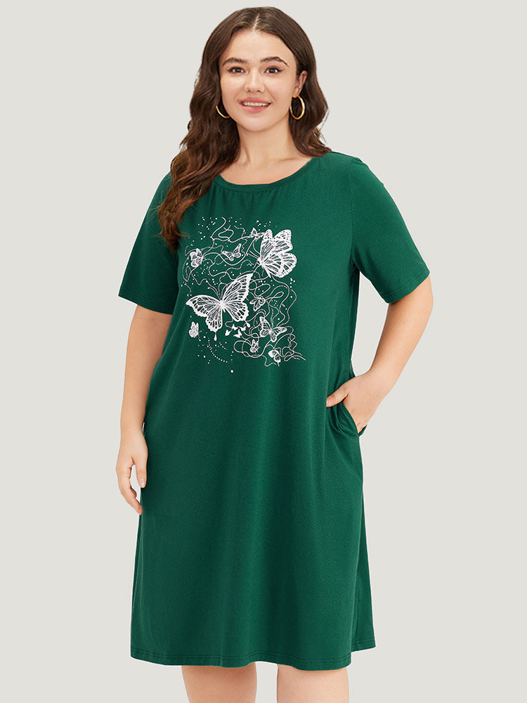 

Plus Size Women Dailywear Animal Plain Regular Sleeve Short sleeve Round Neck Pocket Casual Dresses BloomChic, Emerald