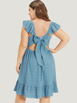Plain Ruffles Pocket Bowknot Elastic Waist Sleeveless Dress