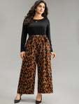 Leopard Patchwork Pocket Belted Long Sleeve Jumpsuit