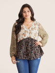 Chiffon Contrast Ditsy Floral Patchwork Blouse
