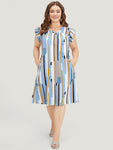 Geometric Print Pocketed Flutter Sleeves Dress by Bloomchic Limited